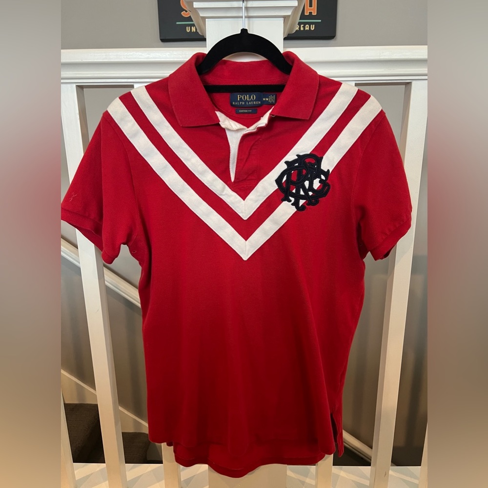 POLO By Ralph Lauren Red Rugby Shirt #7 with White Chevrons